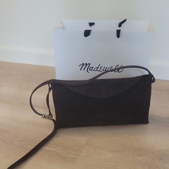 Madewell Dark Brown Suede Shoulder Bag with Gold-Tone Accent - Picture 2 of 3